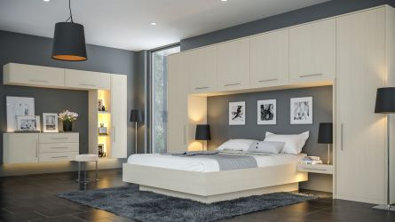 Bella Euroline style bedroom in Oakgrain Cashmere