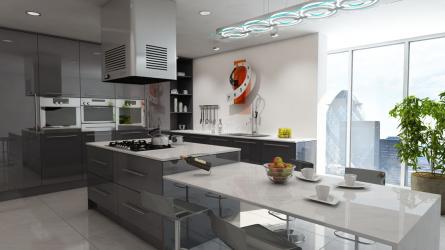 Gravity fitted kitchen in Gloss Grey
