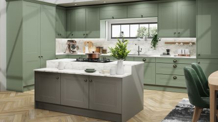 Buxton style kitchen in matt Sage Green finish