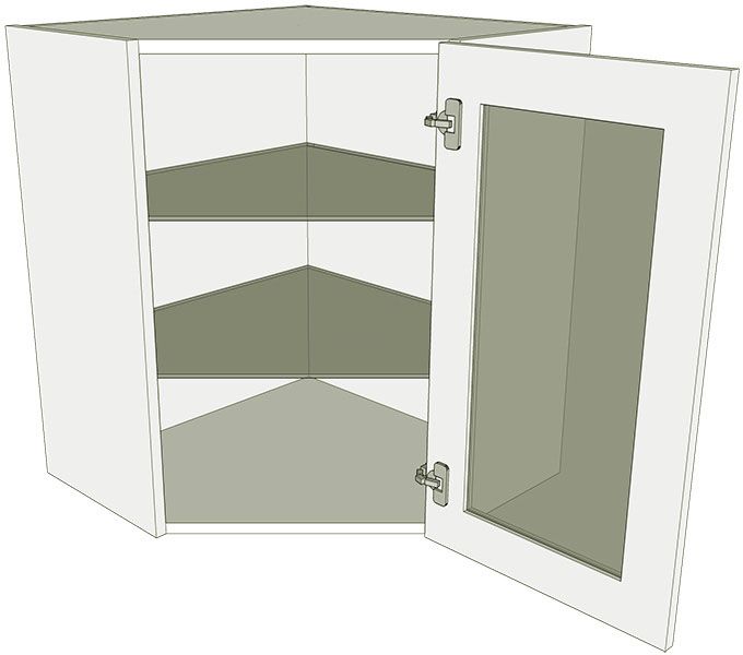 Glazed Diagonal Corner Kitchen Wall Units, Corner Wall Kitchen Cabinet With Glass Doors