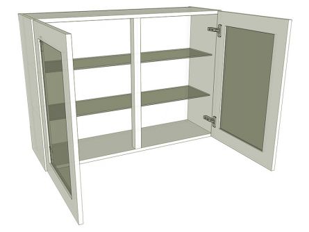 Glazed tall double wall unit with glass shelves