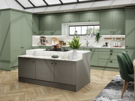 Buxton style kitchen in matt Sage Green finish