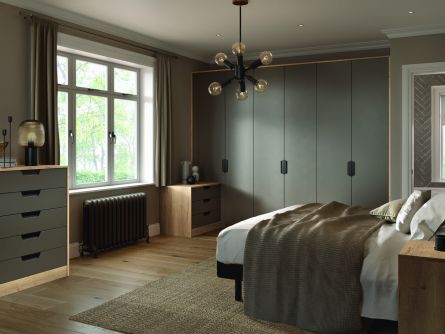 Bella Segreto style bedroom in Matt Taupe & Halifax Natural Oak finish