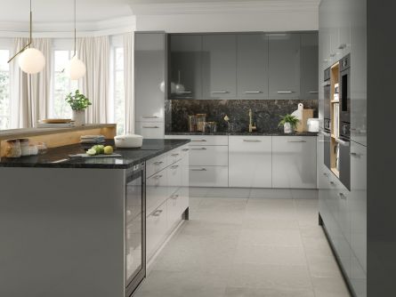 Venice style kitchen in High Gloss Light Grey & High Gloss Dust Grey finish