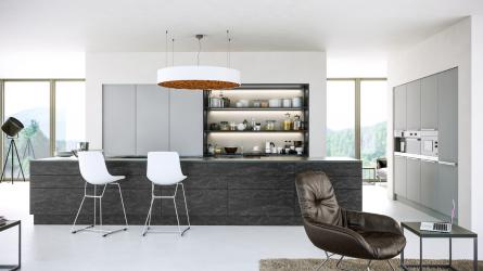 Zurfiz kitchen in Evora Stone Graphite & Supermatt Light Grey