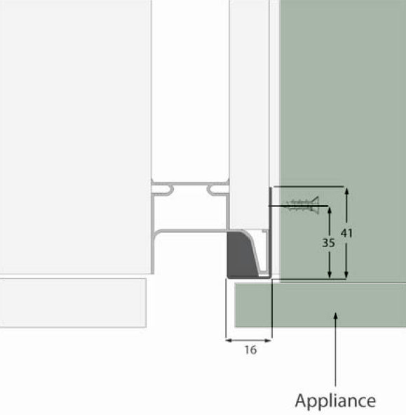 True handleless vertical rail appliance filler installation