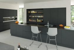 Matt graphite Integra handleless kitchen cabinets